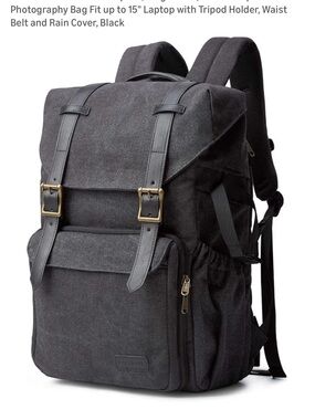 Canvas Camera Backpack for Men - Black